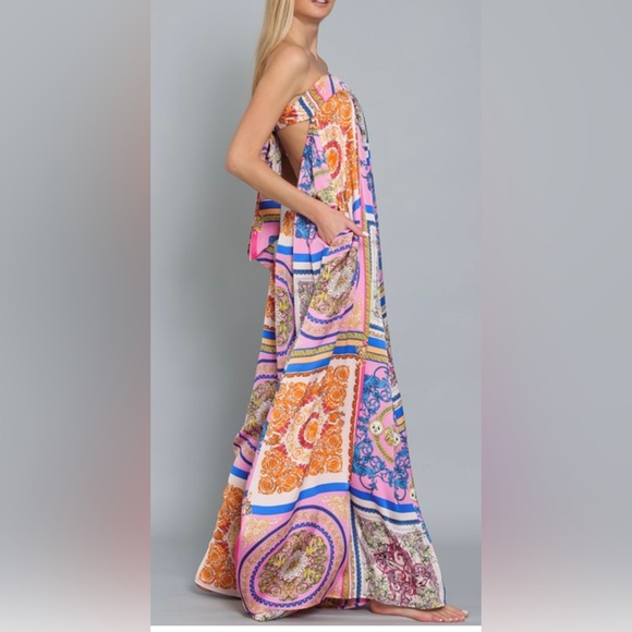 Multicolor Tube Tie Back Chest Elastic Waisted Jumpsuit - Picture 3 of 11